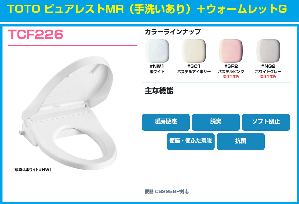 TOTO ピュアレストMR 手洗いあり ウォームレットG TCF226セット