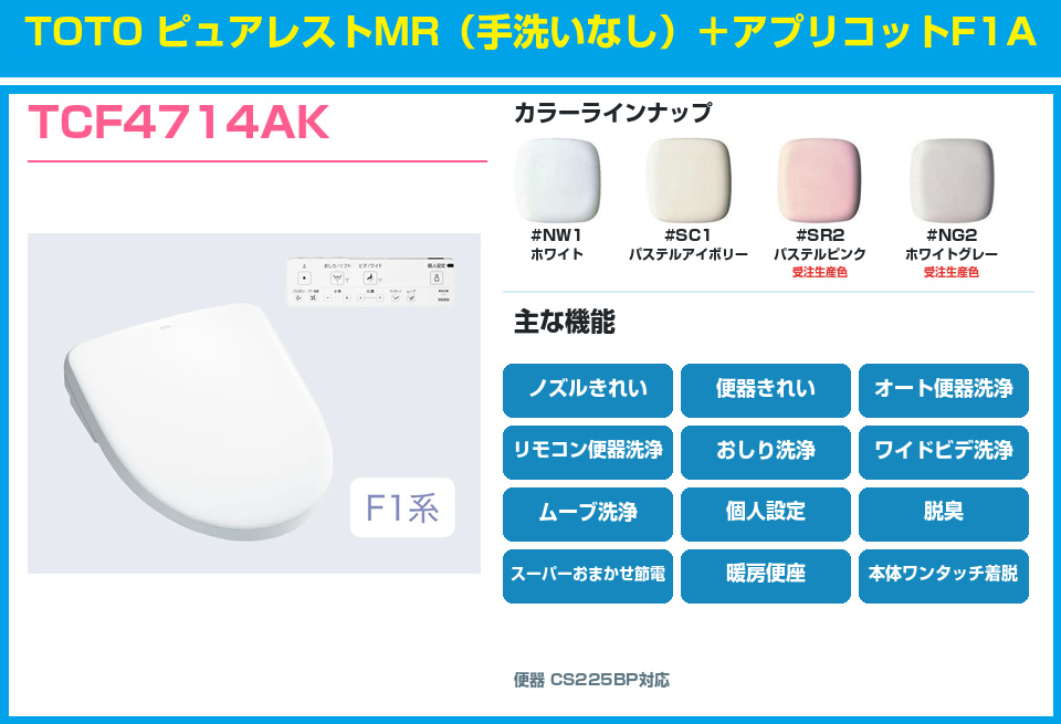 TOTO ピュアレストMR 手洗いなし アプリコットF1A TCF4714AKセット