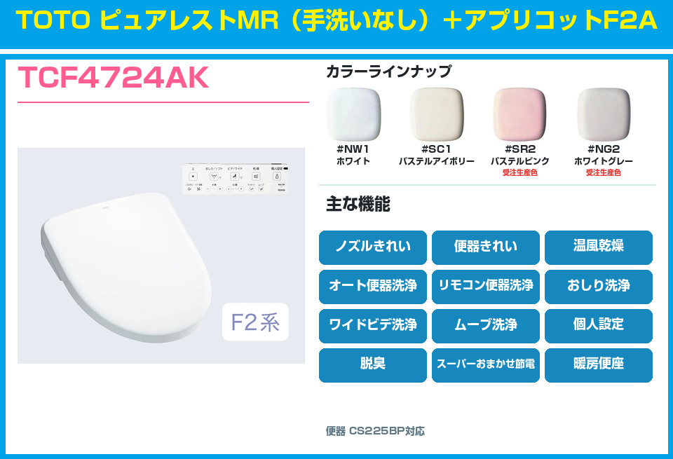 TOTO ピュアレストMR 手洗いなし アプリコットF2A TCF4724AKセット