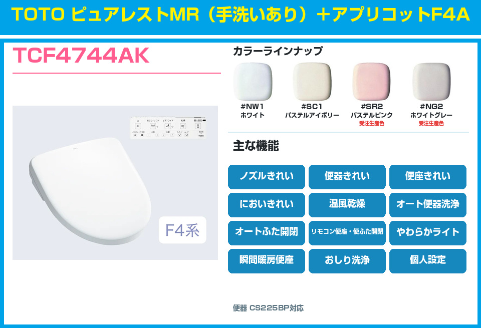 TOTO ピュアレストMR 手洗いあり アプリコットF4A TCF4744AKセット