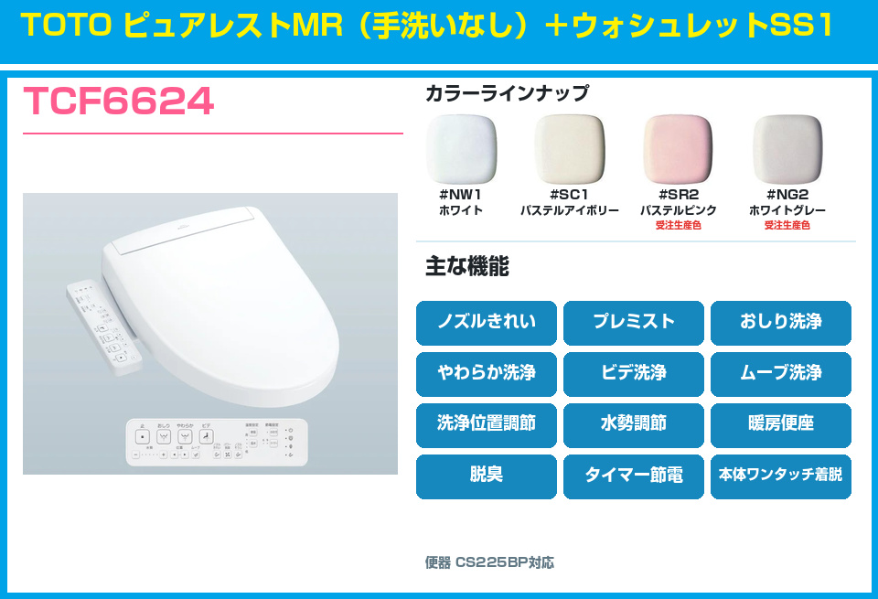 TOTO ピュアレストMR 手洗いなし ウォシュレットSS1 TCF6624セット