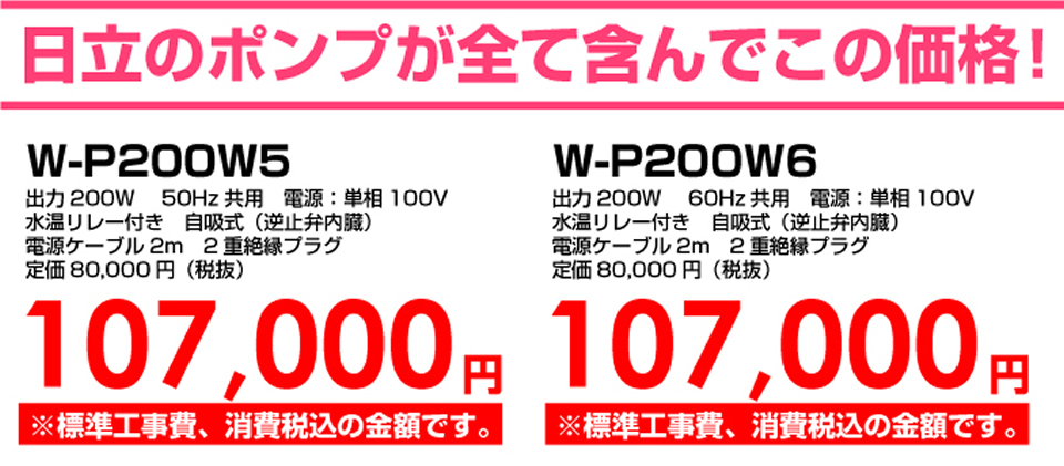 日立ポンプ W-P200W5、W-P200W6