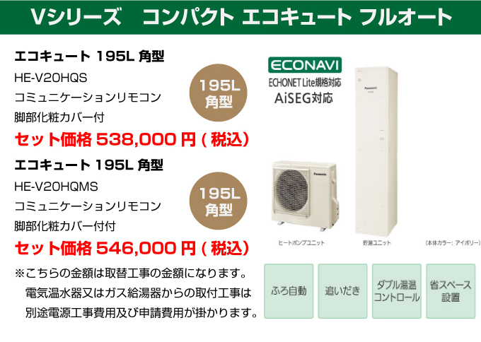 Vシリーズ コンパクトフルオート パナソニック（Panasonic）エコキュート